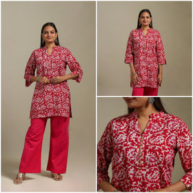 Short cotton hand batik kurta for women 36 - handcrafted