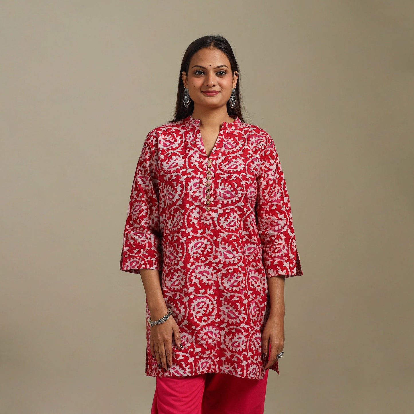 Short cotton hand batik kurta for women 36 - handcrafted