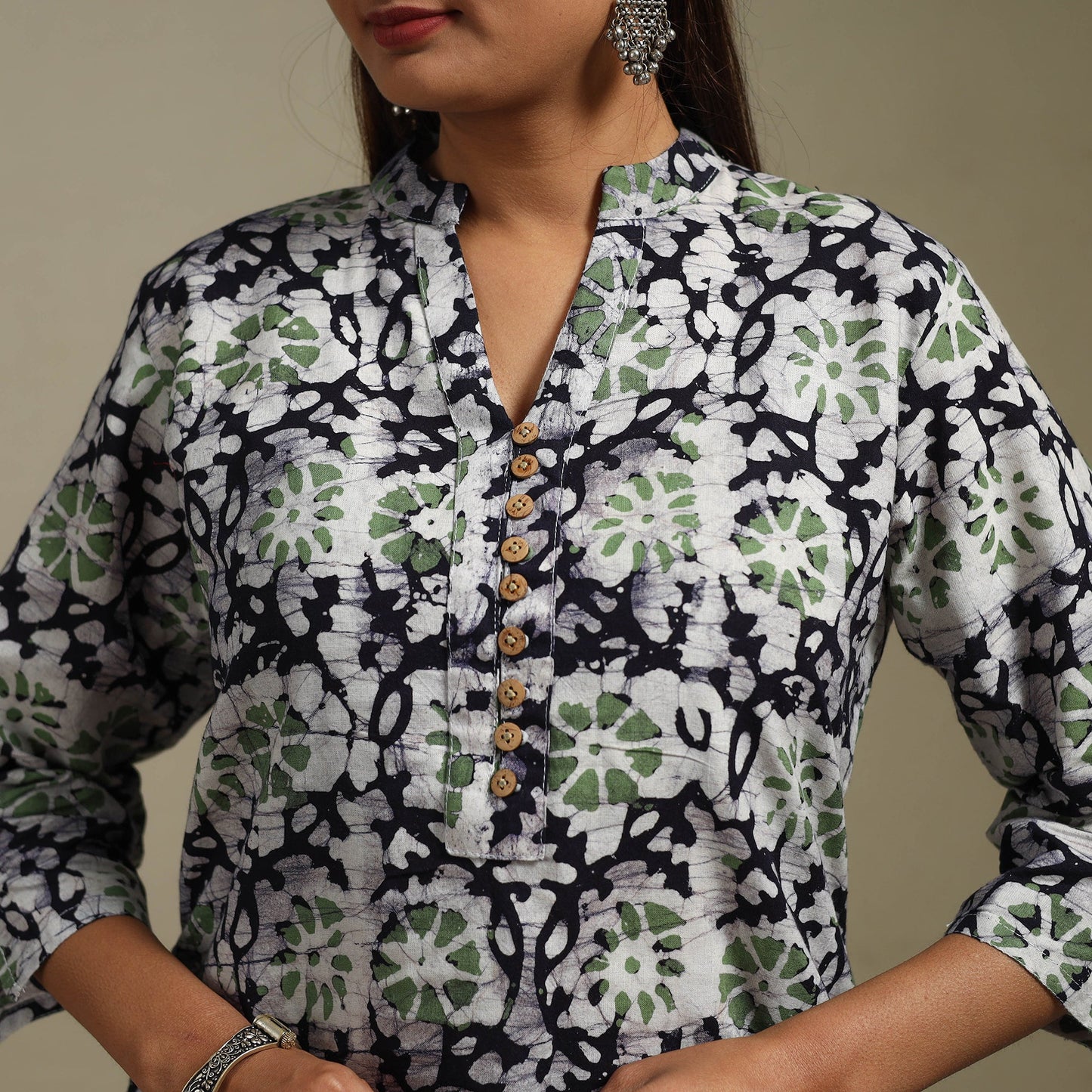 Short cotton hand batik kurta for women 37 - handcrafted