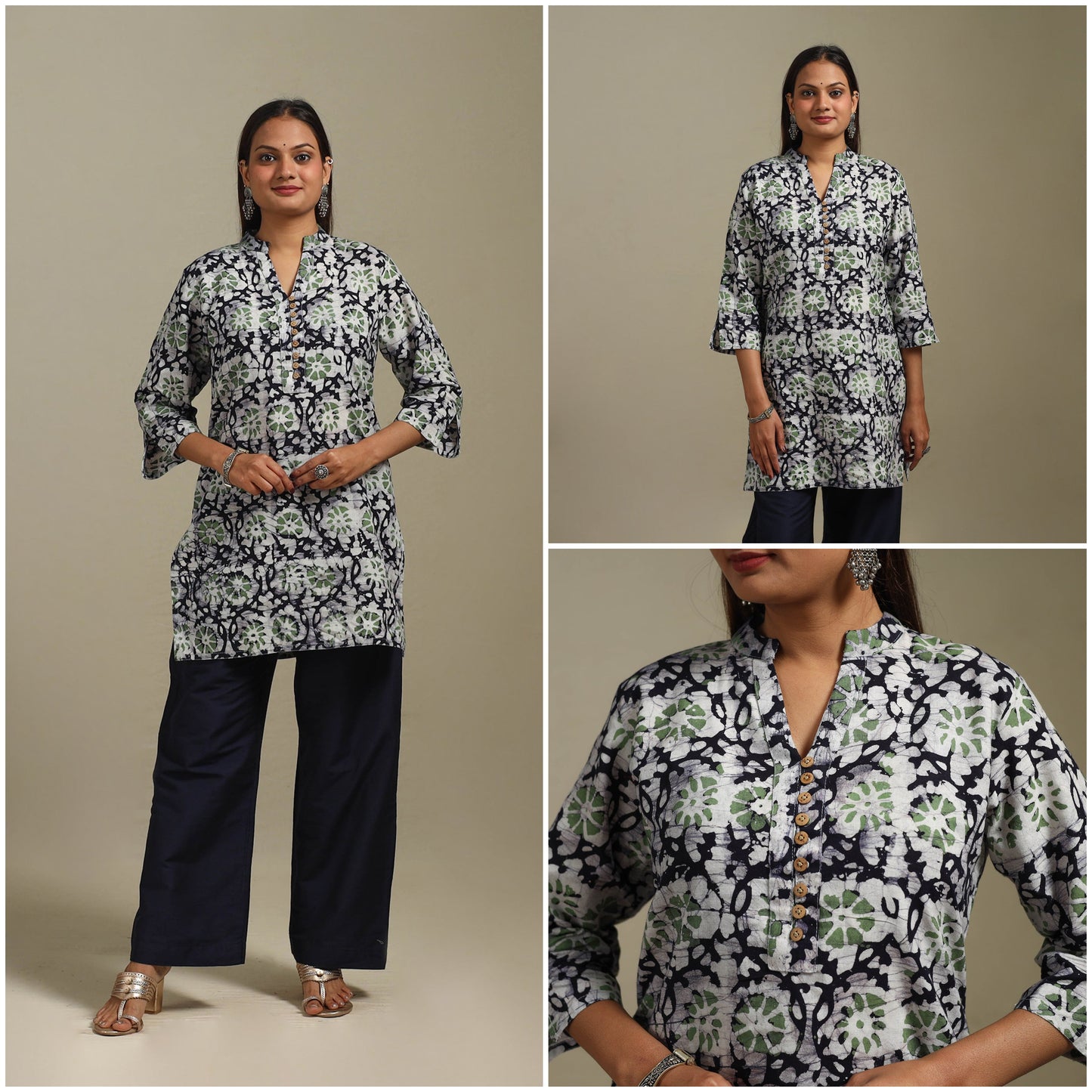 Short cotton hand batik kurta for women 37 - handcrafted