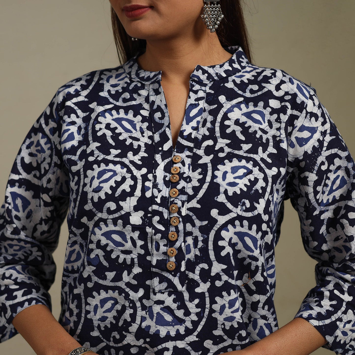 Short cotton hand batik kurta for women 38 - handcrafted