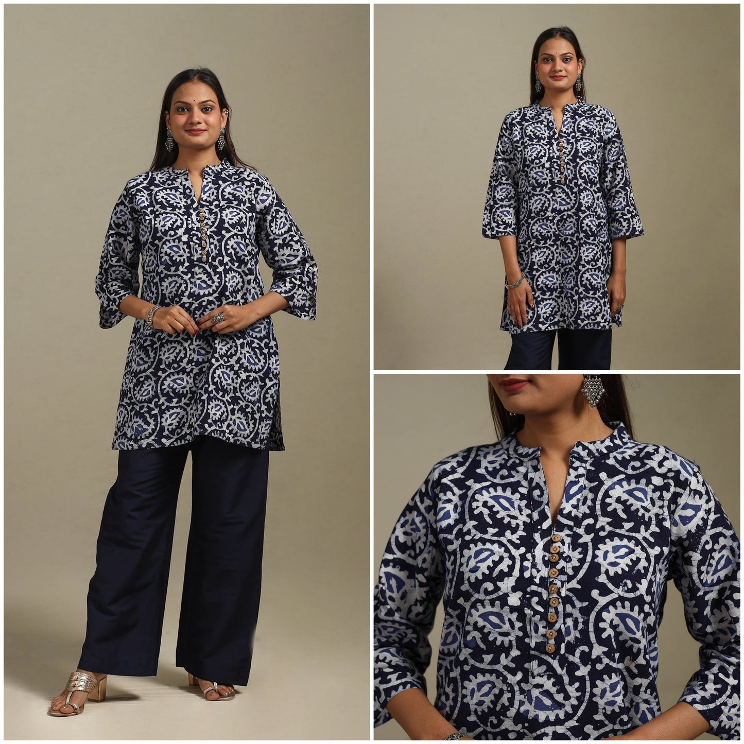 Short cotton hand batik kurta for women 38 - handcrafted
