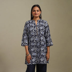 Short cotton hand batik kurta for women 38 - handcrafted