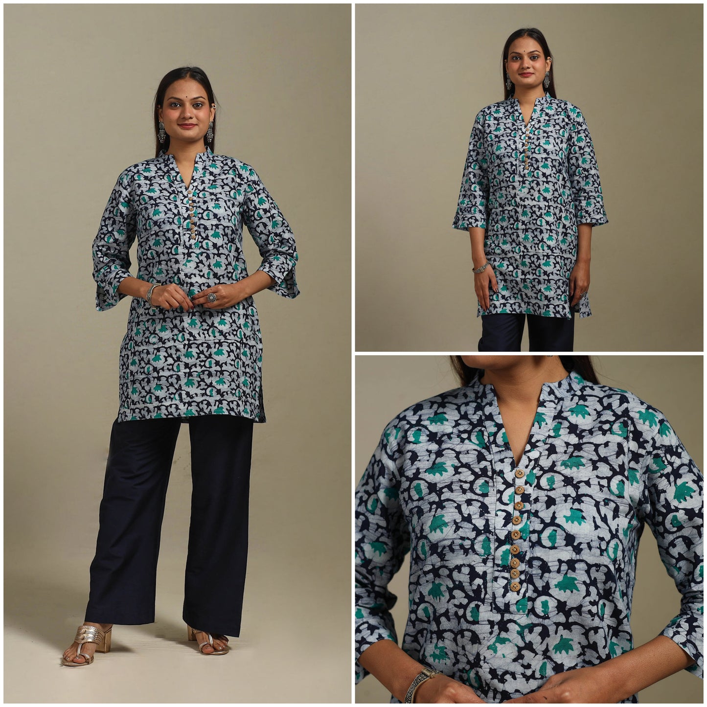 Short cotton hand batik kurta for women 40 - handcrafted