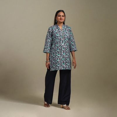 Short cotton hand batik kurta for women 40 - handcrafted