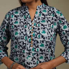 Short cotton hand batik kurta for women 40 - handcrafted