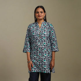 Short cotton hand batik kurta for women 40 - handcrafted