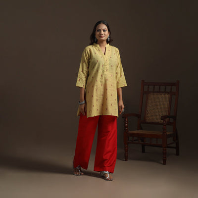 Short cotton jacquard kurta for women 21 - handcrafted