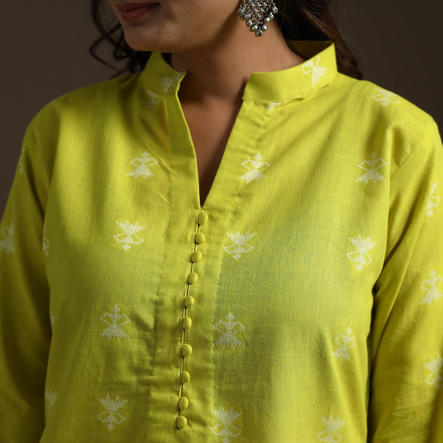 Short cotton jacquard kurta for women 22 - handcrafted