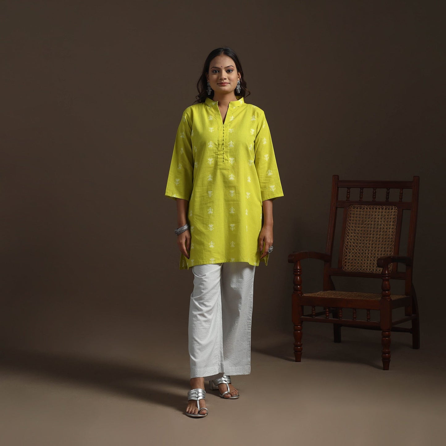 Short cotton jacquard kurta for women 22 - handcrafted