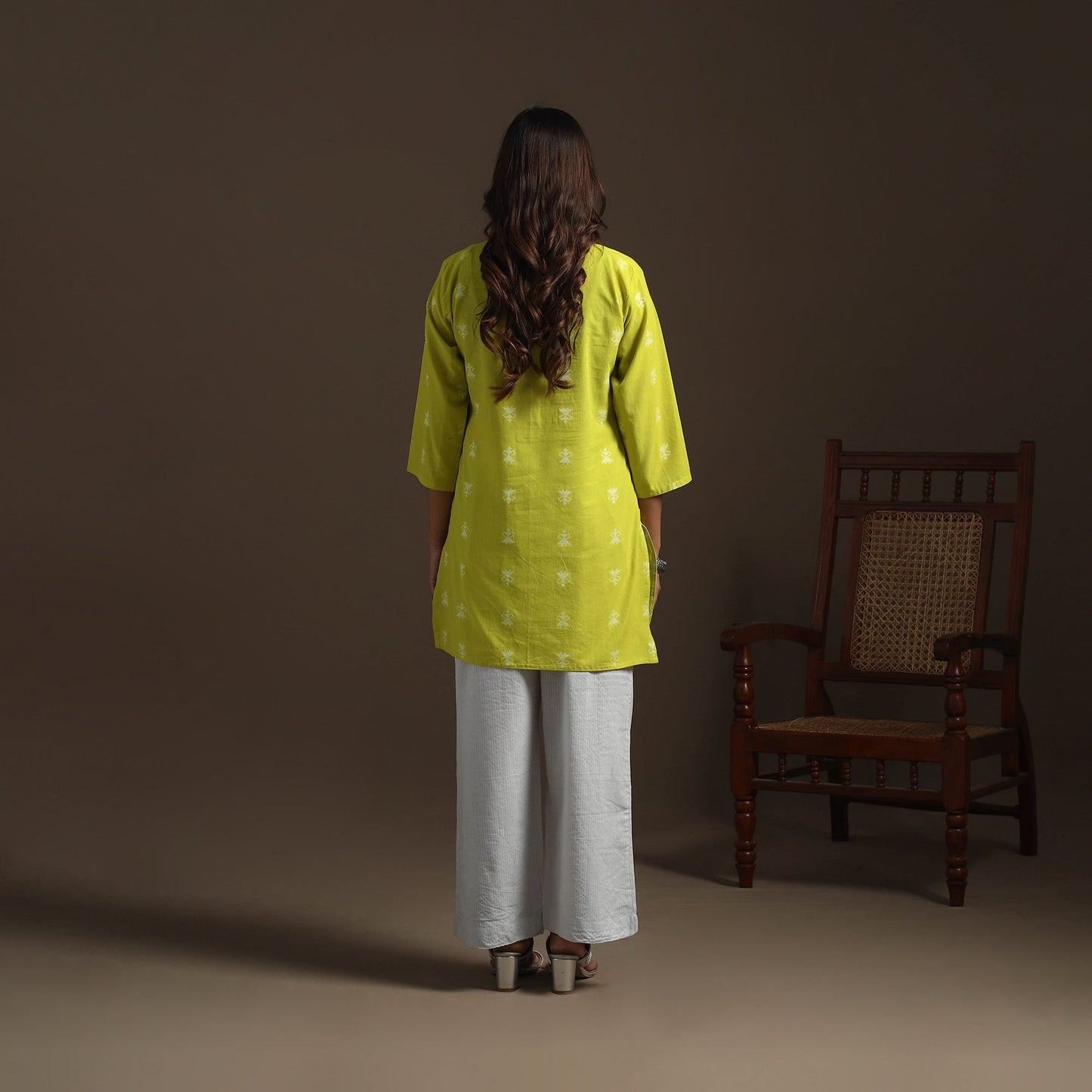 Short cotton jacquard kurta for women 22 - handcrafted