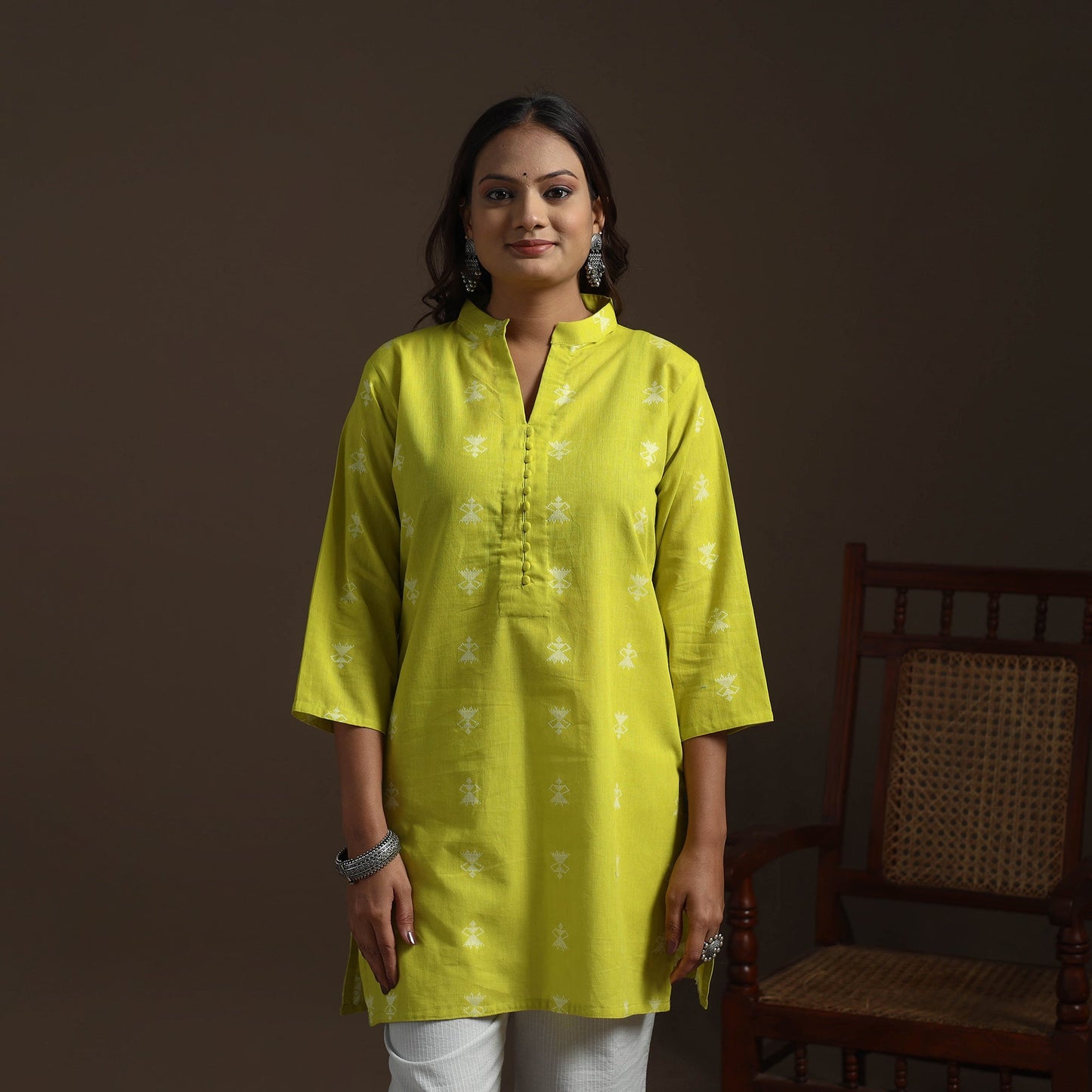 Short cotton jacquard kurta for women 22 - handcrafted