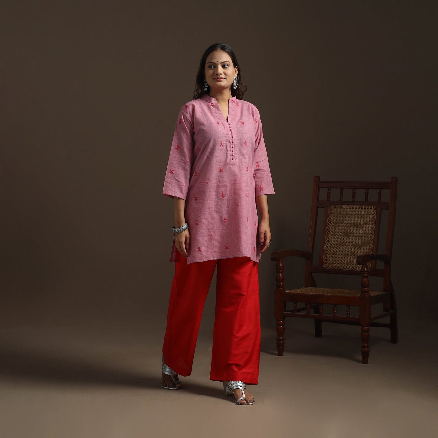 Short cotton jacquard kurta for women 23 - handcrafted