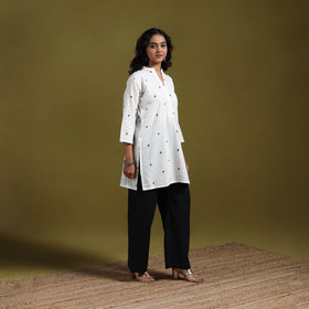 Short cotton jacquard kurta for women 25 - handcrafted