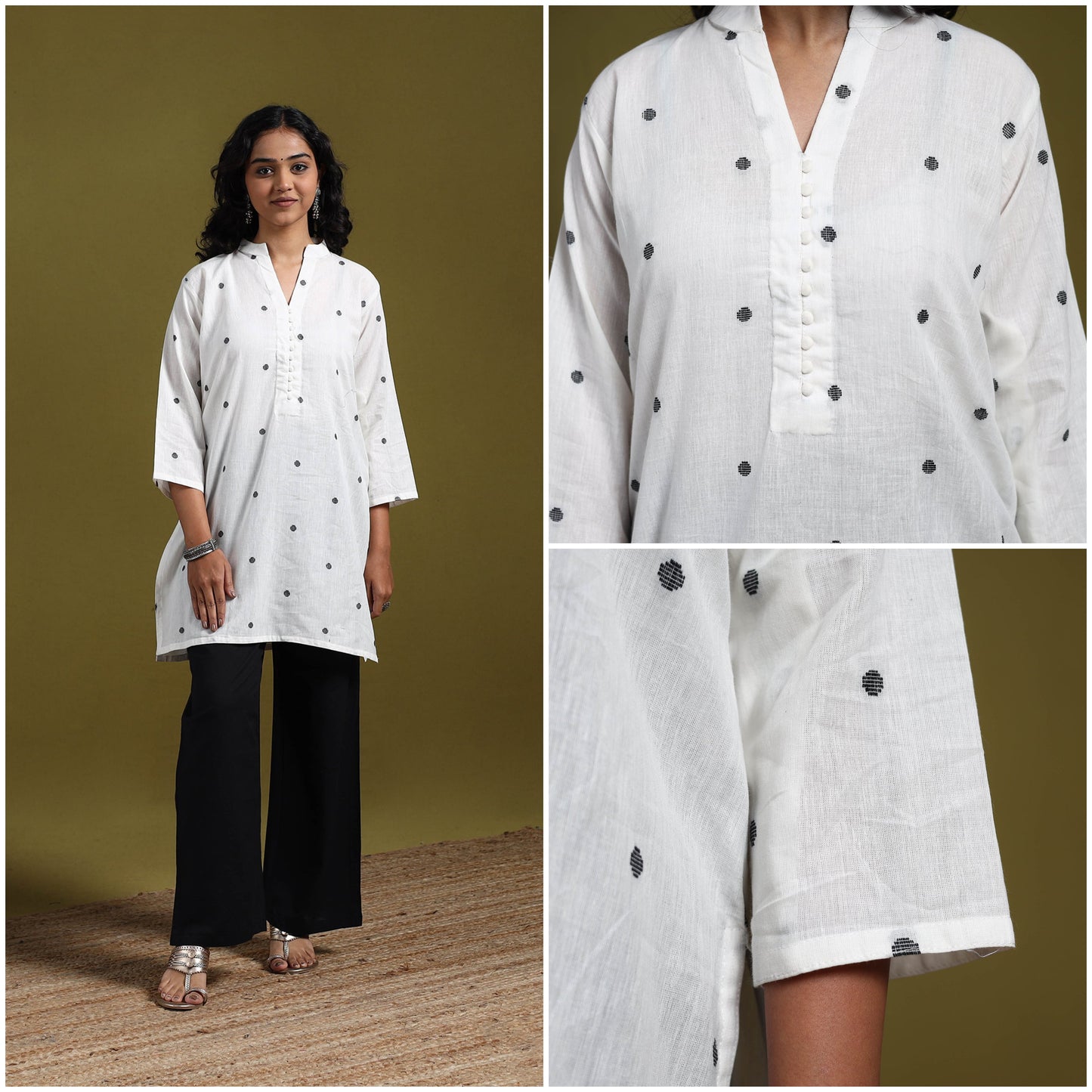 Short cotton jacquard kurta for women 25 - handcrafted