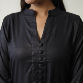 Shuchi black linen cotton plain kurta - handcrafted
