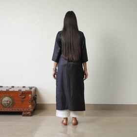 Shuchi black linen cotton plain kurta - handcrafted