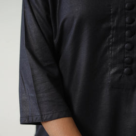 Shuchi black linen cotton plain kurta - handcrafted