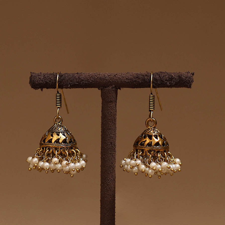 Shuchi golden gs beaded jhumki earrings - handcrafted
