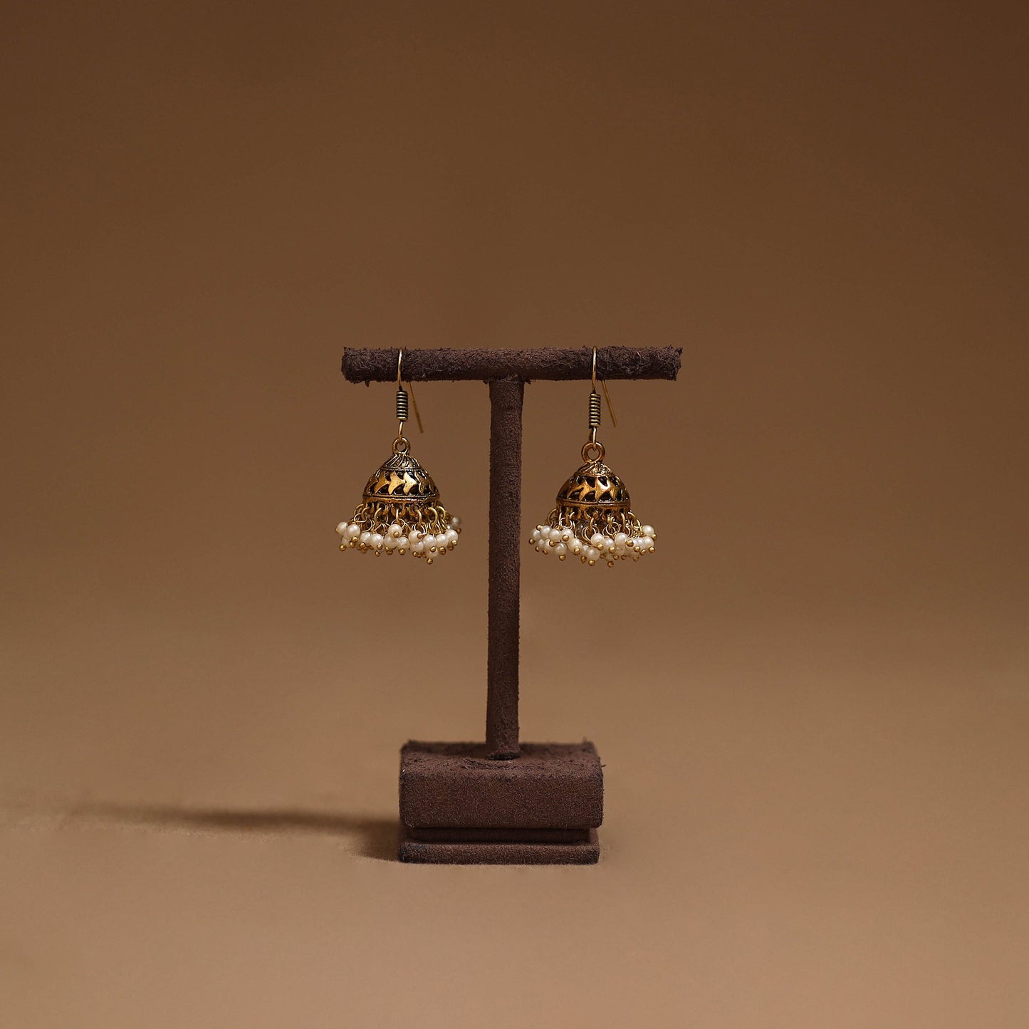 Shuchi golden gs beaded jhumki earrings - handcrafted