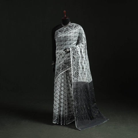 Silk cotton dhakai jamdani saree 16 - handcrafted