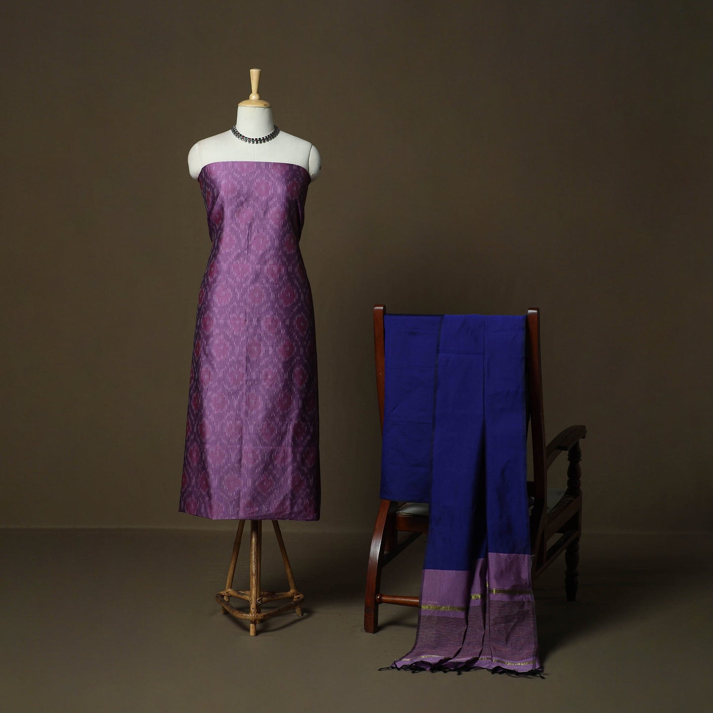 Handloom silk cotton pochampally ikat 3pc unstitched dress
