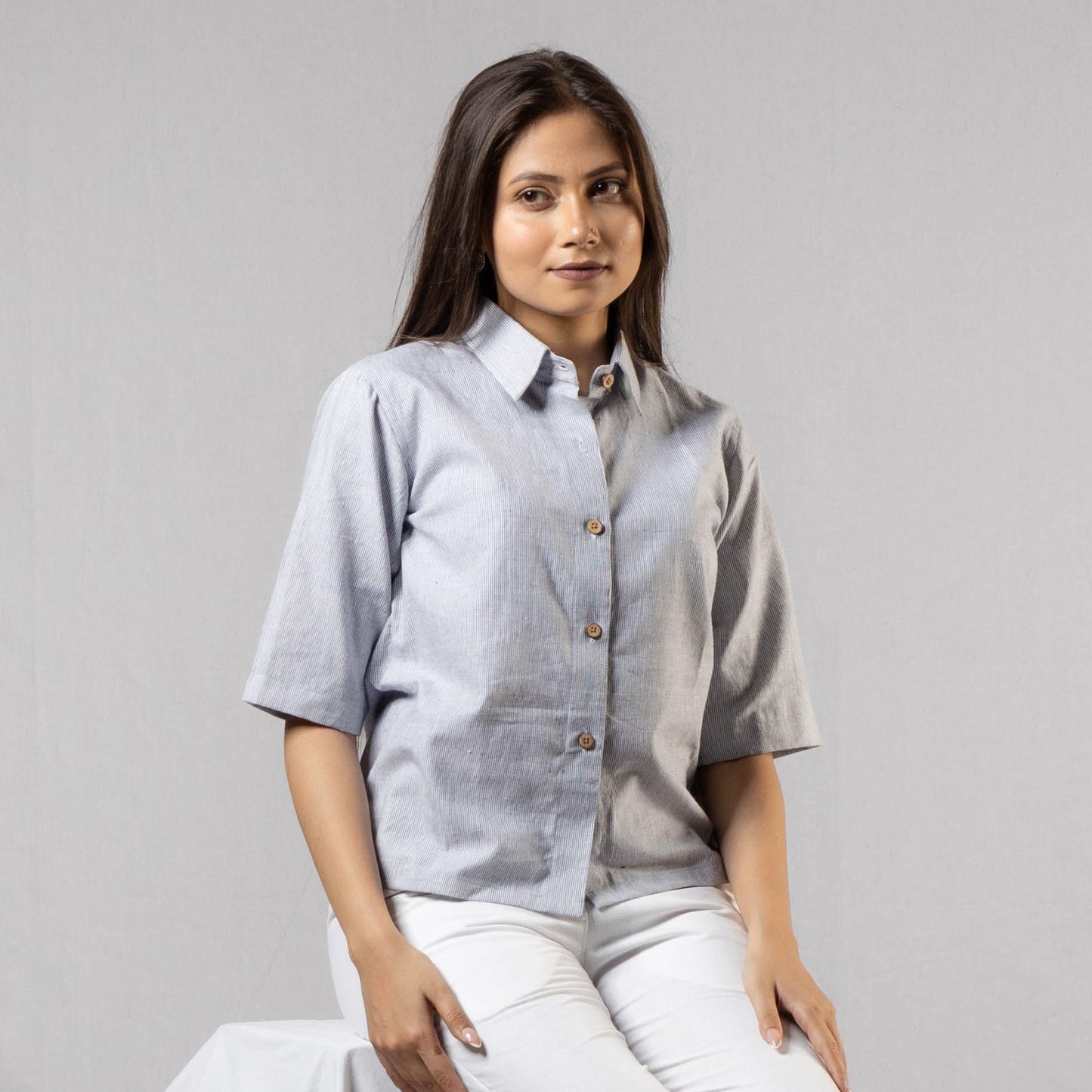 Handloom Stripe crop shirt