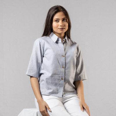 Handloom Stripe crop shirt