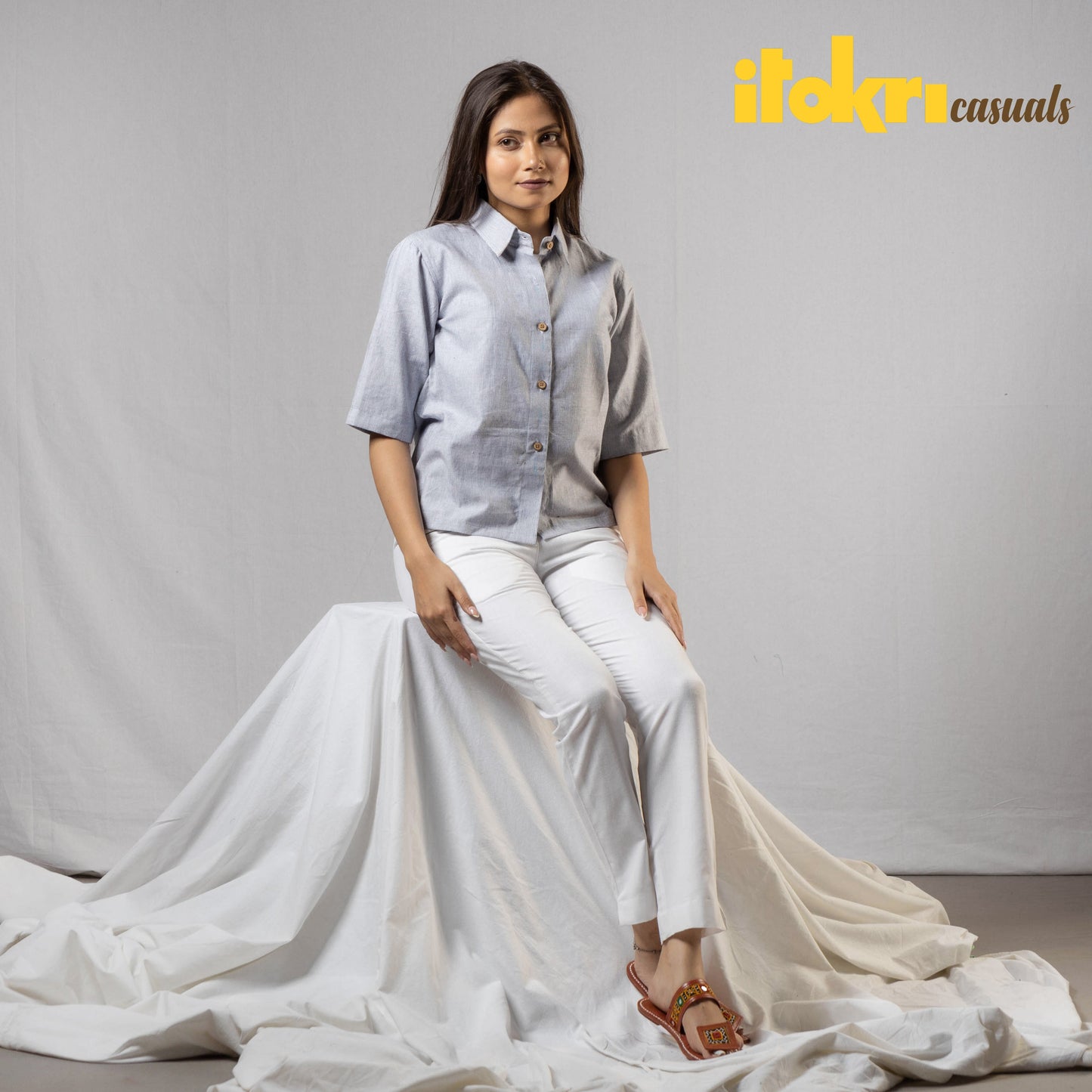 Handloom Stripe crop shirt