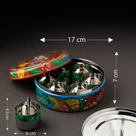 Bengal Patua Handpainted Stainless Steel Multicolor Masala Box 