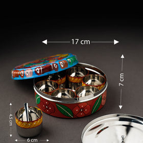 Bengal Patua Handpainted Stainless Steel Multicolor Masala Box