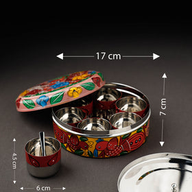 Bengal Patua Handpainted Stainless Steel Multicolor Masala Box