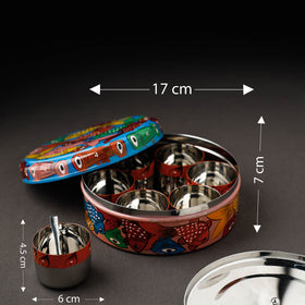 Bengal Patua Handpainted Stainless Steel Multicolor Masala Box
