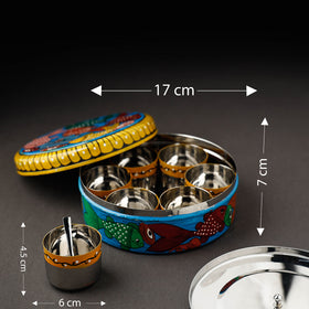 Bengal Patua Handpainted Stainless Steel Blue Masala Box