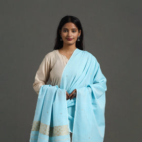 Sky blue - assam weave thread buti cotton handloom dupatta