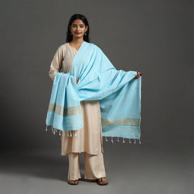 Sky blue - assam weave thread buti cotton handloom dupatta