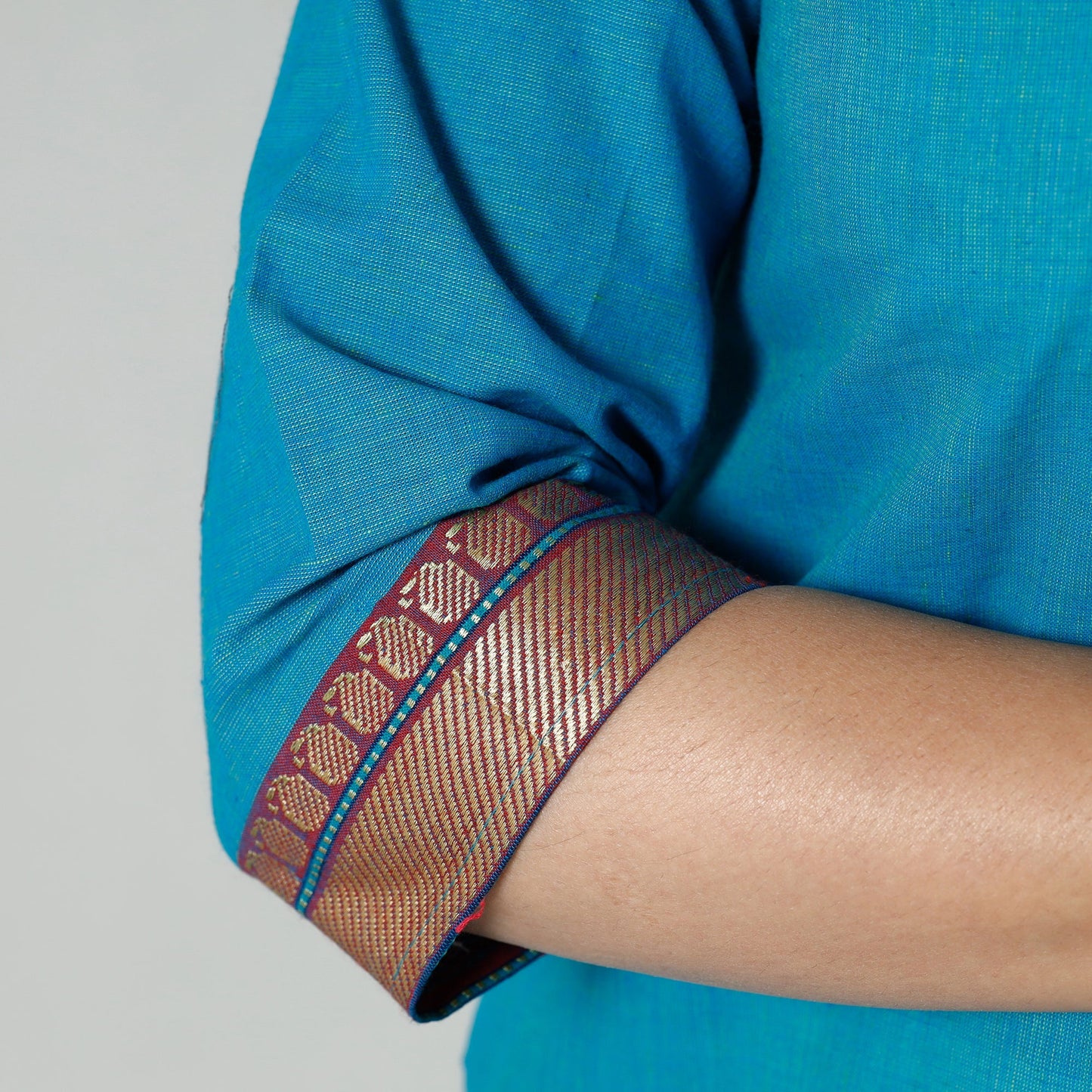 Sky blue dharwad cotton long kurti - handcrafted