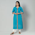 Sky blue dharwad cotton long kurti - handcrafted