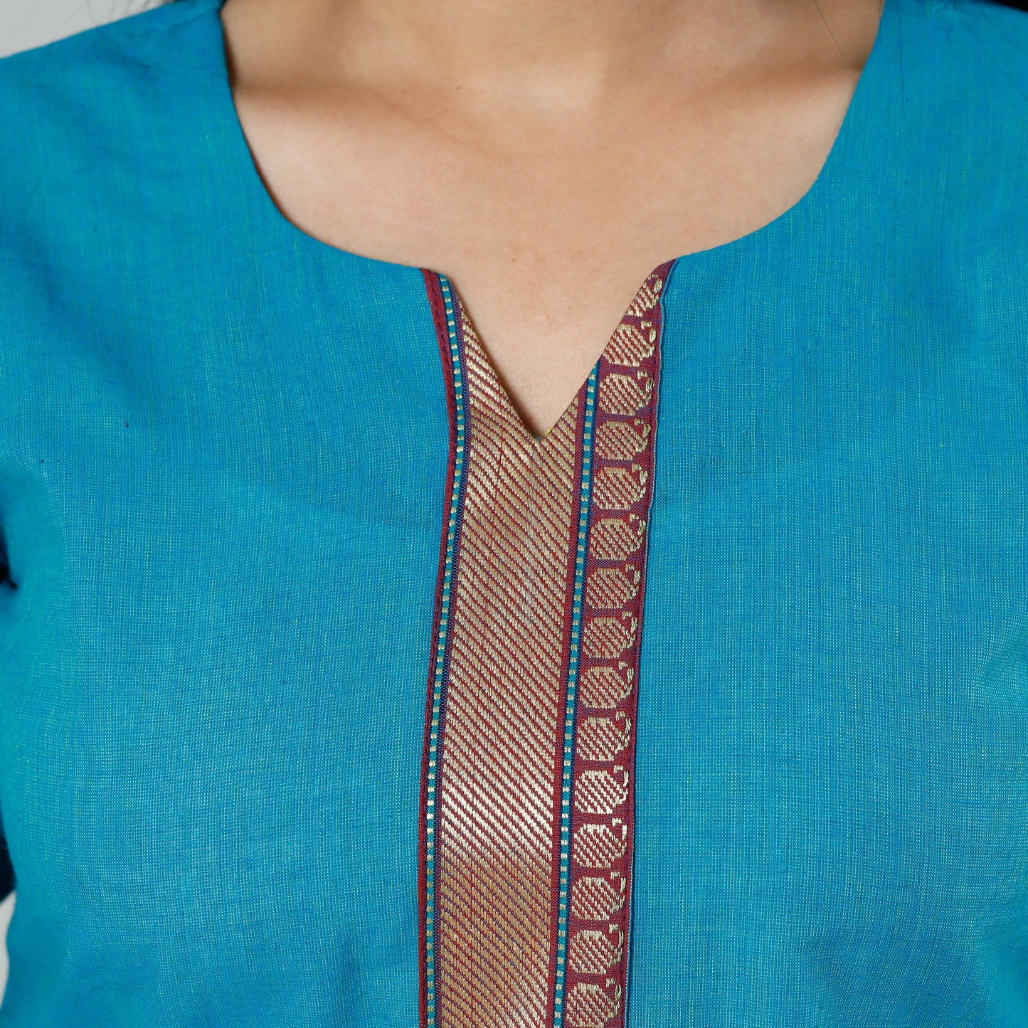 Sky blue dharwad cotton long kurti - handcrafted