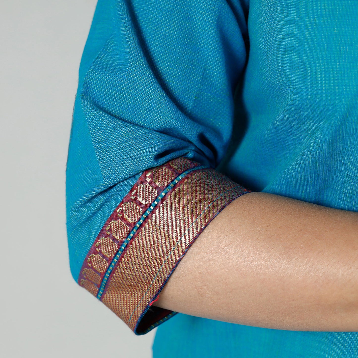 Sky blue dharwad cotton long kurti - handcrafted