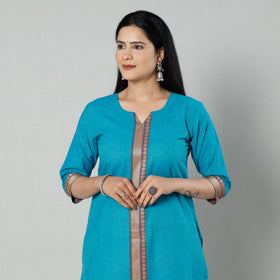 Sky blue dharwad cotton long kurti - handcrafted