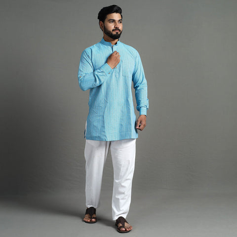 Buy Handloom Cotton Stripe Men Short Kurta Online at iTokri.com