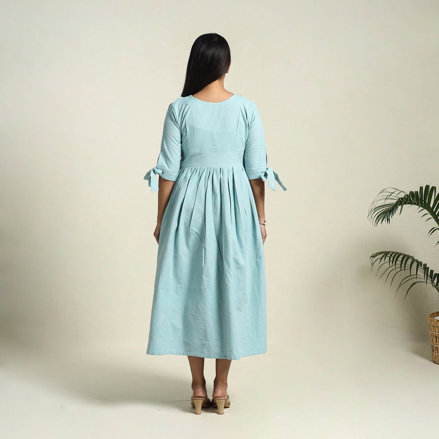 Buy Sky Blue Jhiri Handloom Cotton Plain Dress Online