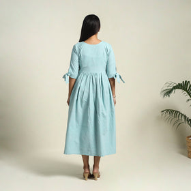 Buy Sky Blue Jhiri Handloom Cotton Plain Dress Online