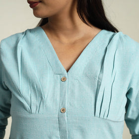 Buy Sky Blue Jhiri Handloom Cotton Plain Dress Online