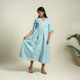Buy Sky Blue Jhiri Handloom Cotton Plain Dress Online