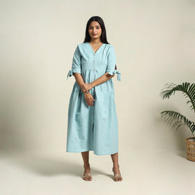 Buy Sky Blue Jhiri Handloom Cotton Plain Dress Online