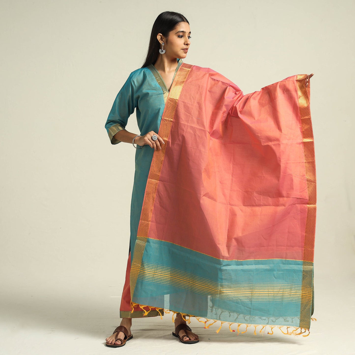 Mangalagiri Kurta with Palazzo & Dupatta Set
