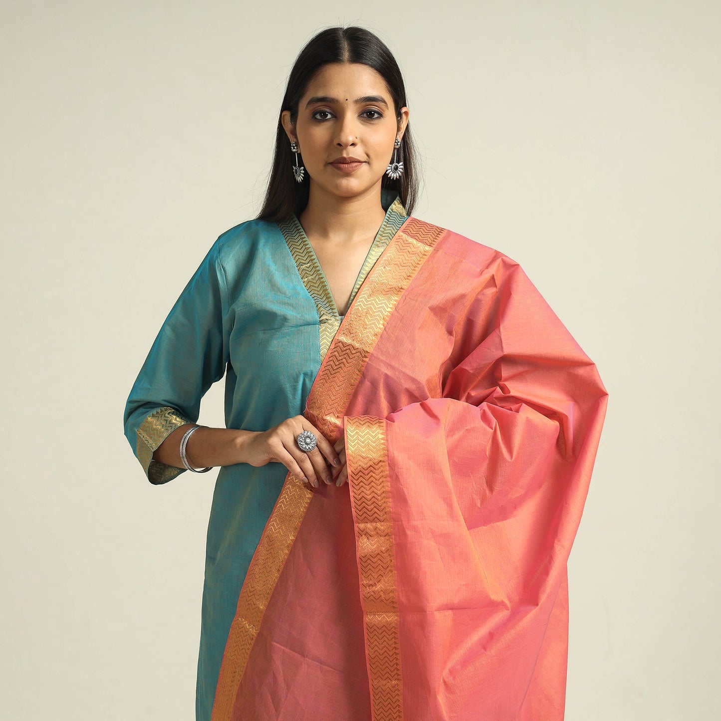 Mangalagiri Kurta with Palazzo & Dupatta Set
