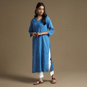  Plain Cotton Tagai Work Long Kurta 